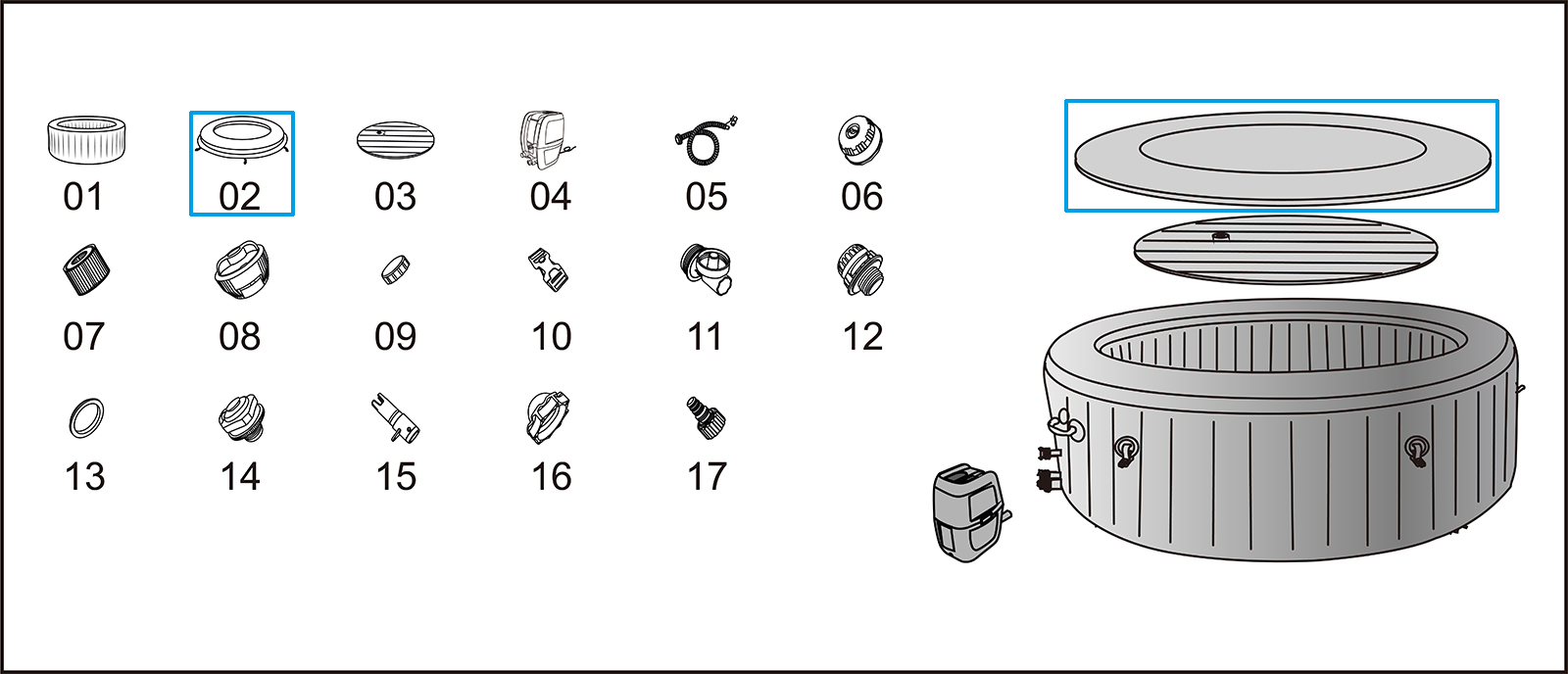 Bestway® Spare Part Leatheroid cover (anthracite) for LAY-Z-SPA® Havana AirJet™ whirlpool Ø 180 cm (2023) Bestway® Spare Part Leatheroid cover (anthracite) for LAY-Z-SPA® Havana AirJet™ whirlpool Ø 180 cm (2023)