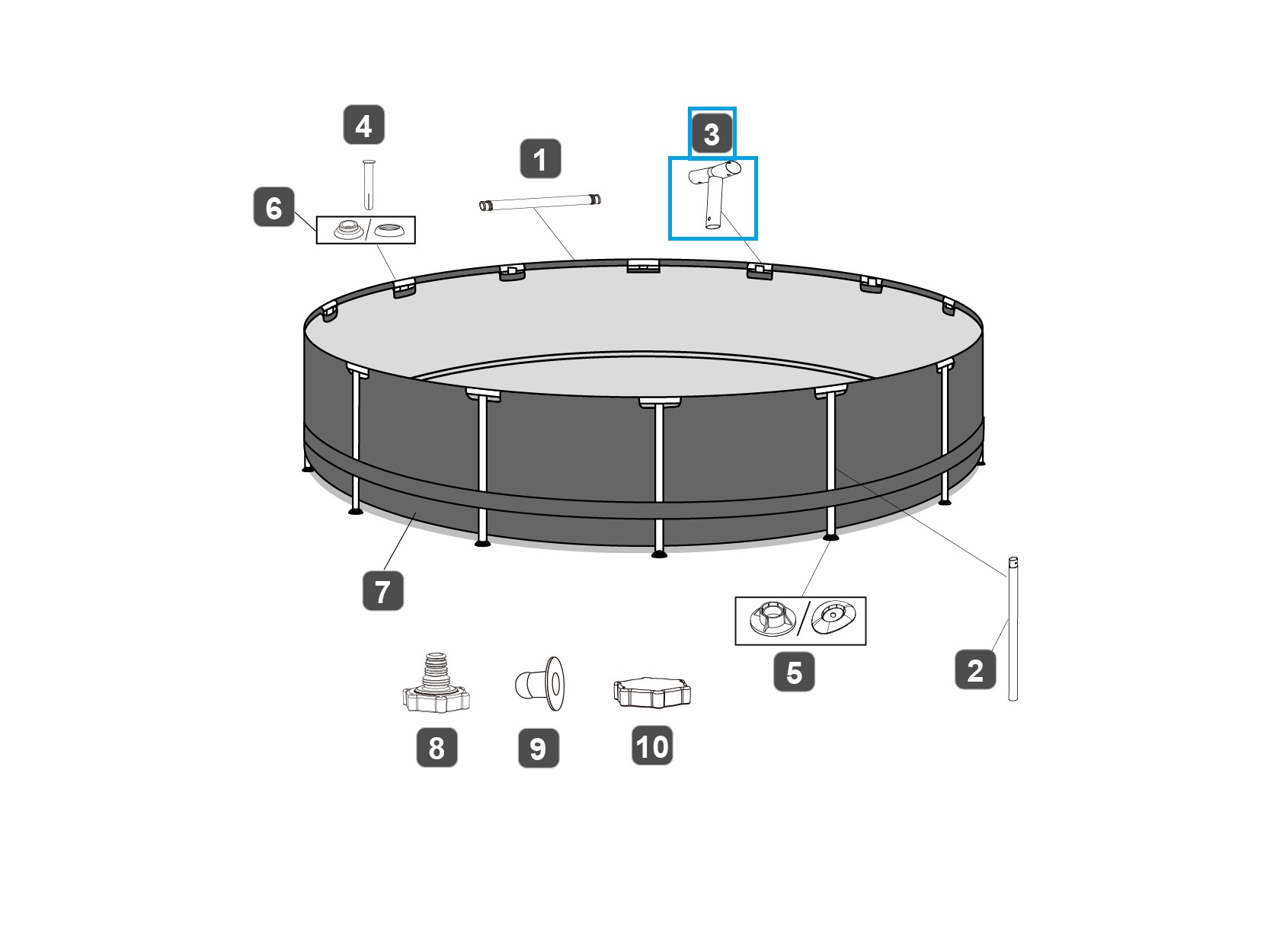 Bestway® Spare Part T-connector (grey/frameLink System™) for Steel Pro MAX™ pool Ø 366x100 cm, round