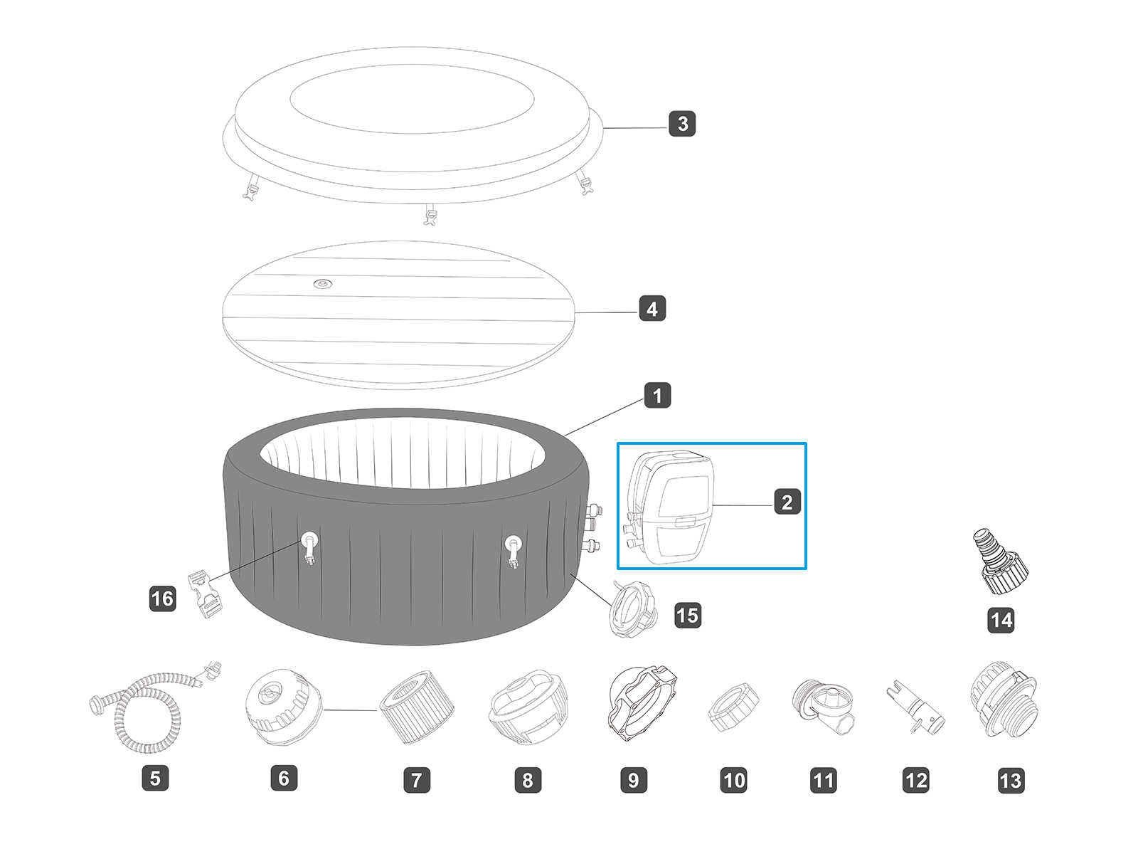 Bestway® Ersatzteil AirJet™ Pumpe (grau) für ausgewählte LAY-Z-SPA® Whirlpools (2025 | EU)