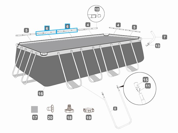 Bestway® Spare Part Top rail F (grey) for various Steel Pro™ pools , angular Bestway® Spare Part Top rail F (grey) for various Steel Pro™ pools , angular