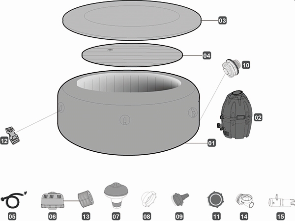 Bestway® Spare Part Deflation adapter for LAY-Z-SPA® whirlpools (except DropStitch™) Bestway® Spare Part Water inlet/outlet nut (including screws & O-ring ) for LAY-Z-SPA® AirJet™ pump