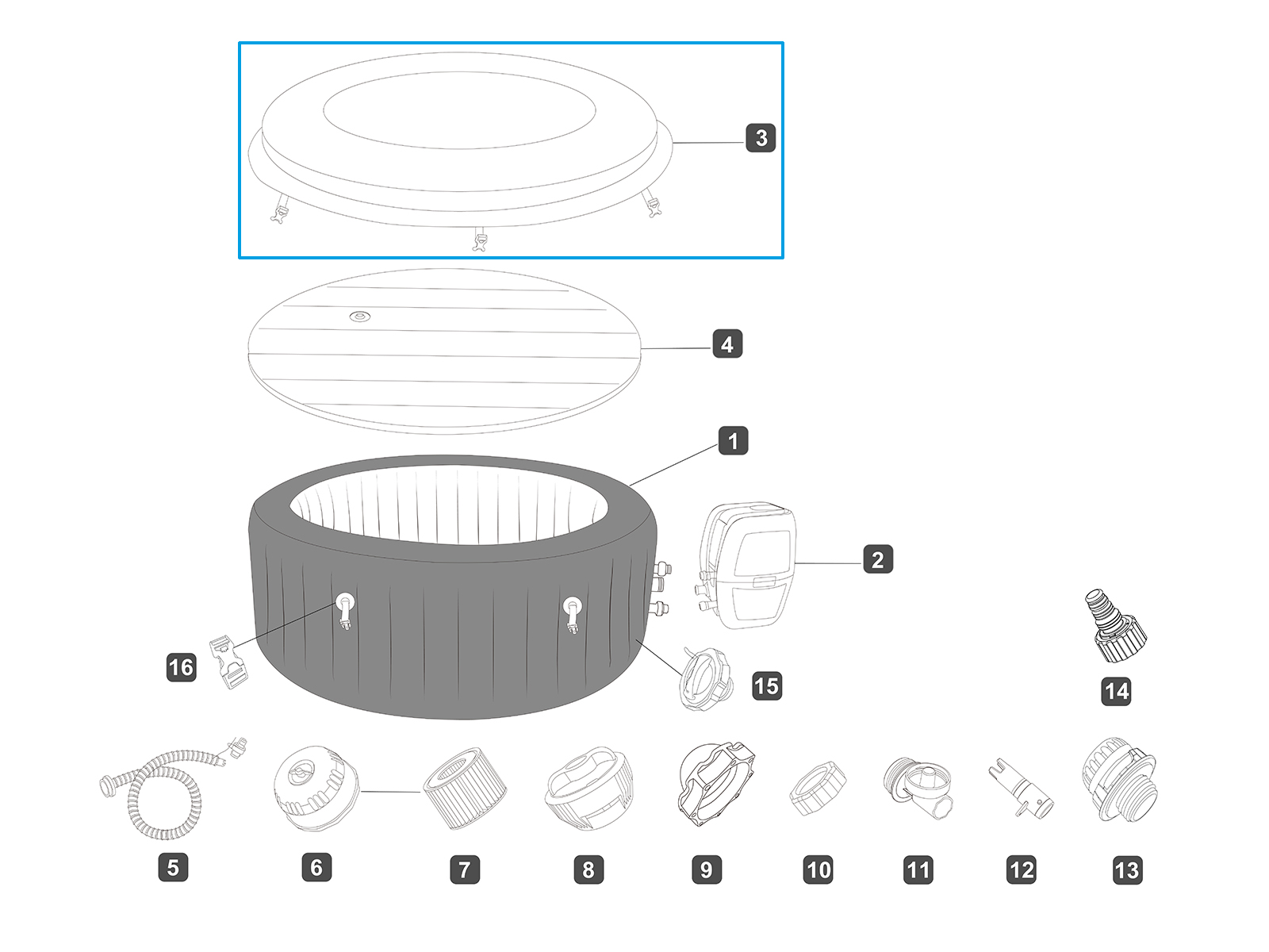 Bestway® Spare Part Leatherroid cover (black) for LAY-Z-SPA® Miami AirJet™ whirlpool Ø 180 cm (2023)