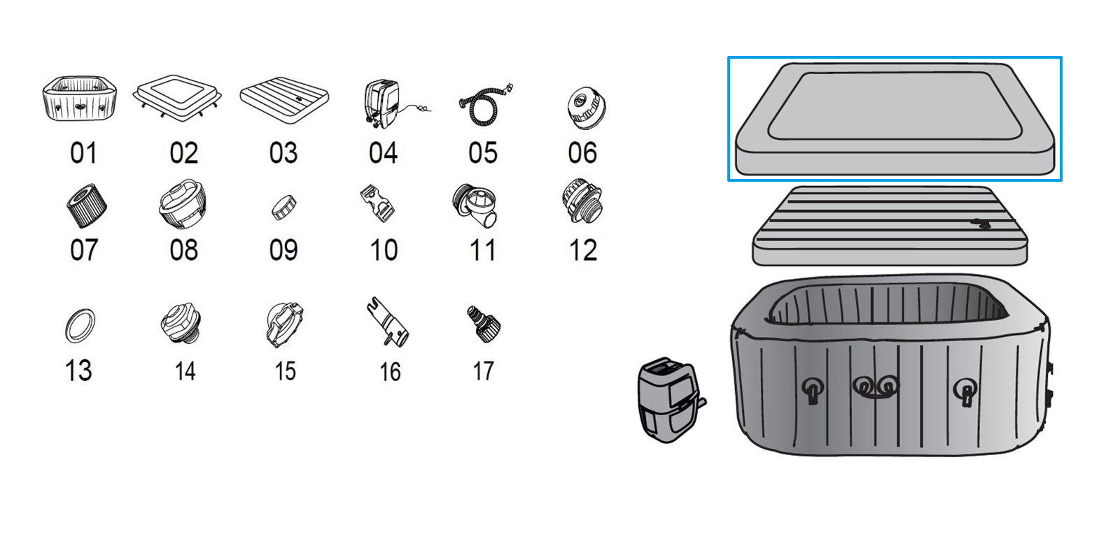 Bestway® Ersatzteil Abdeckung (grau) LAY-Z-SPA® Madeira AirJet™ 180 x 180 x 66cm