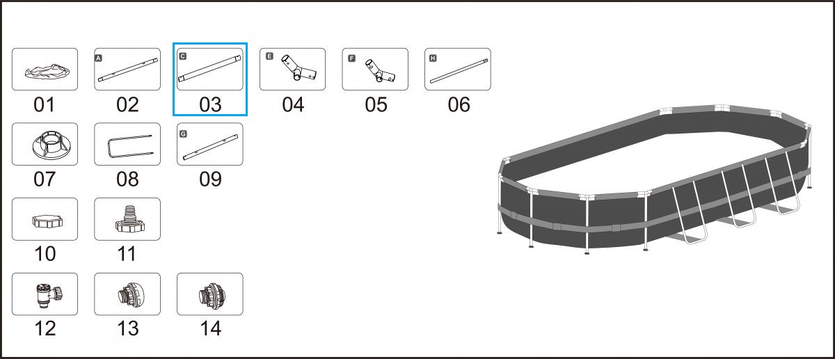 Bestway® Spare Part Top rail C (grey) for Power Steel™ pools 610 x 366 x 122 cm, oval