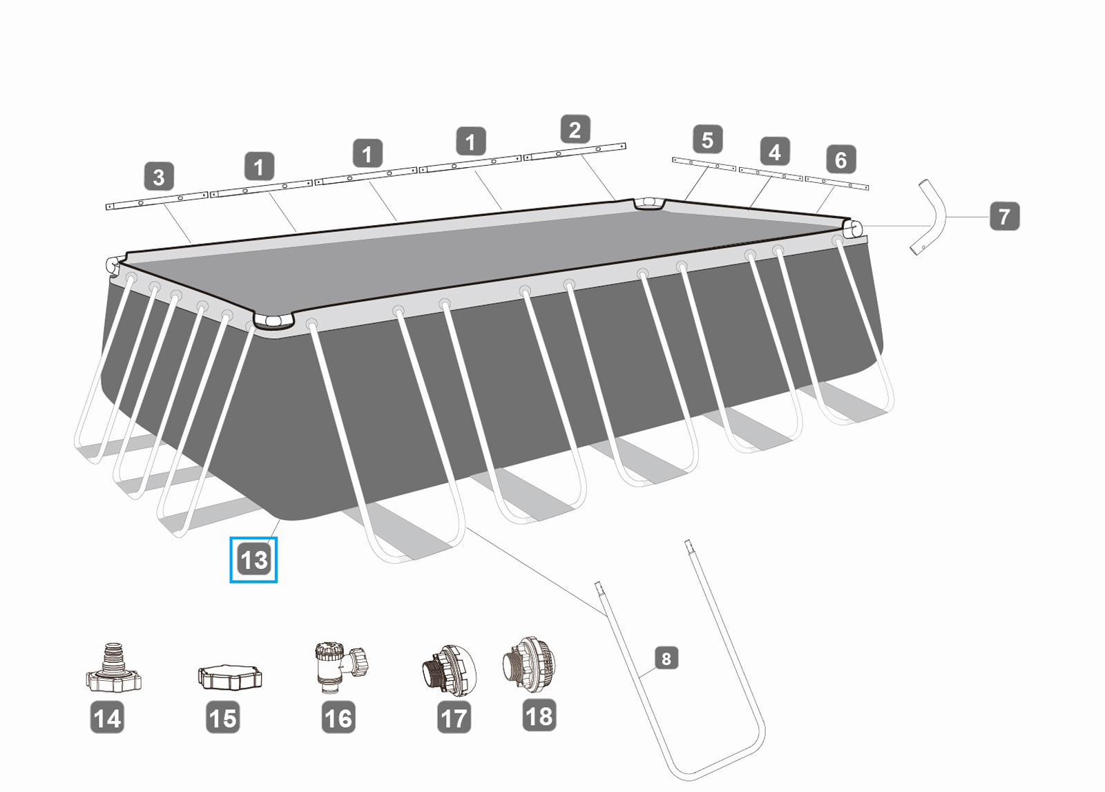 Bestway® Spare Part Power Steel 22' x 12' x 52"/6.71m x 3.66m x 1.32m Power Steel Rectangular steel frame pool liner Bestway® Spare Part Power Steel 22' x 12' x 52"/6.71m x 3.66m x 1.32m Power Steel Rectangular steel frame pool liner