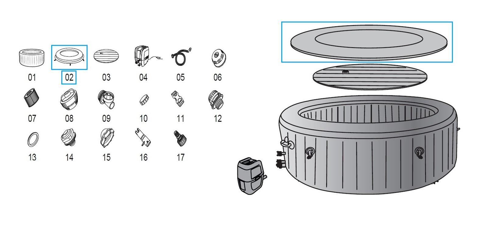 Bestway® Spare Part Cover braided-optics (anthracite) for LAY-Z-SPA® HavanaAirJet™ Whirlpool Ø 180x66 cm