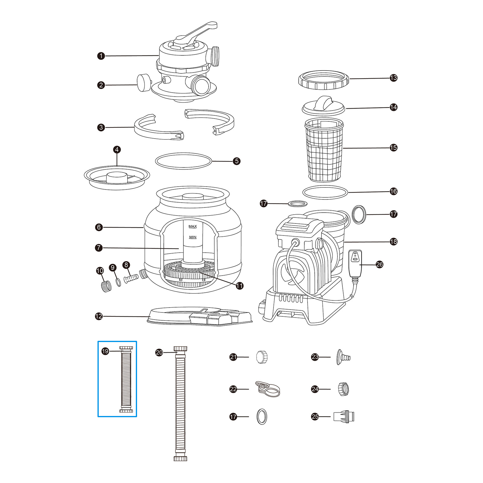Bestway® Ersatzteil Verbindungsschlauch mit Muttern (Ø 38 mm / 36 cm) NUR EU