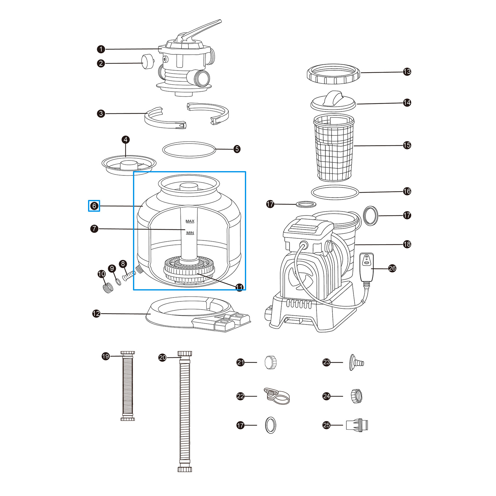Bestway® Ersatzteil Filtertank (grau) für Sandfilteranlagen (58499 | GS)