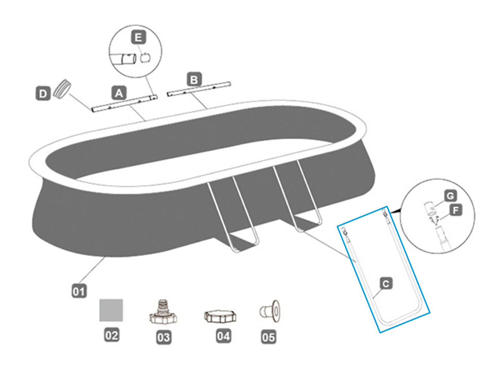Bestway® Spare Part U-Shaped beam (white) for for Steel Pro™ pool 610 x 366 x 122 cm, oval