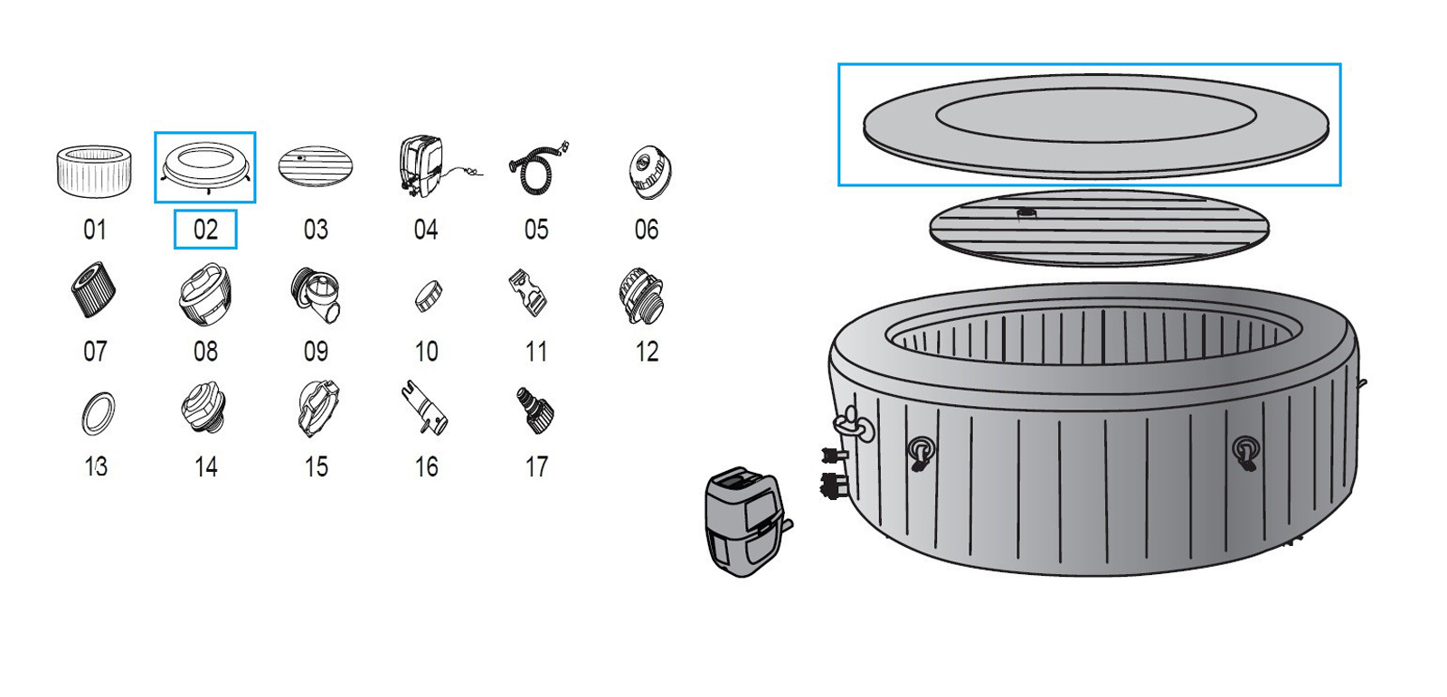 Bestway® Spare Part Leatherroid cover (grey) for LAY-Z-SPA® Bahamas AirJet™ Ø 180 x 66 cm, round Bestway® Spare Part Leatherroid cover (grey) for LAY-Z-SPA® Bahamas AirJet™ whirlpool Ø 180 cm (2023)