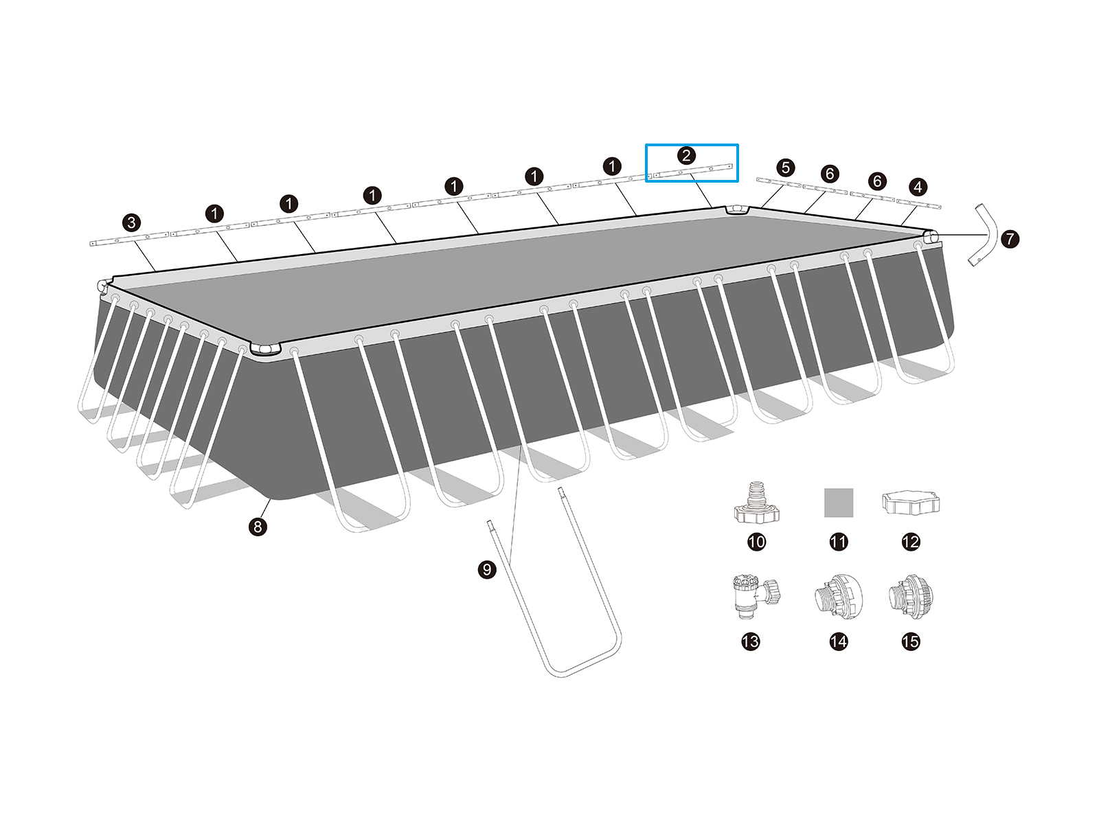 Bestway® Spare Part  Top rail B (galvanised) for Bestway® APX 365™ pools (561KG / 561KJ), angular