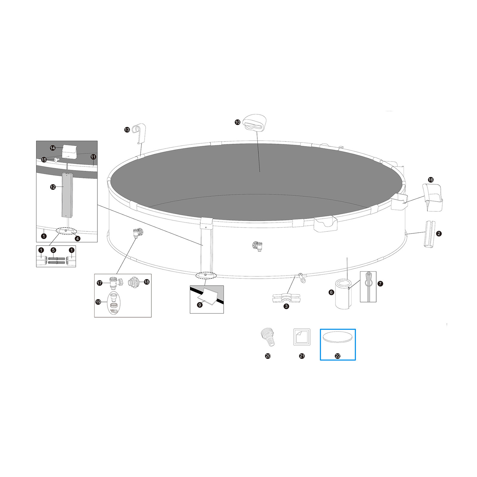 Bestway® Ersatzteil Abdeckplane (grau) für Bestway® Tanx™ Stahlwandpool Set 305 x 61 cm, rund