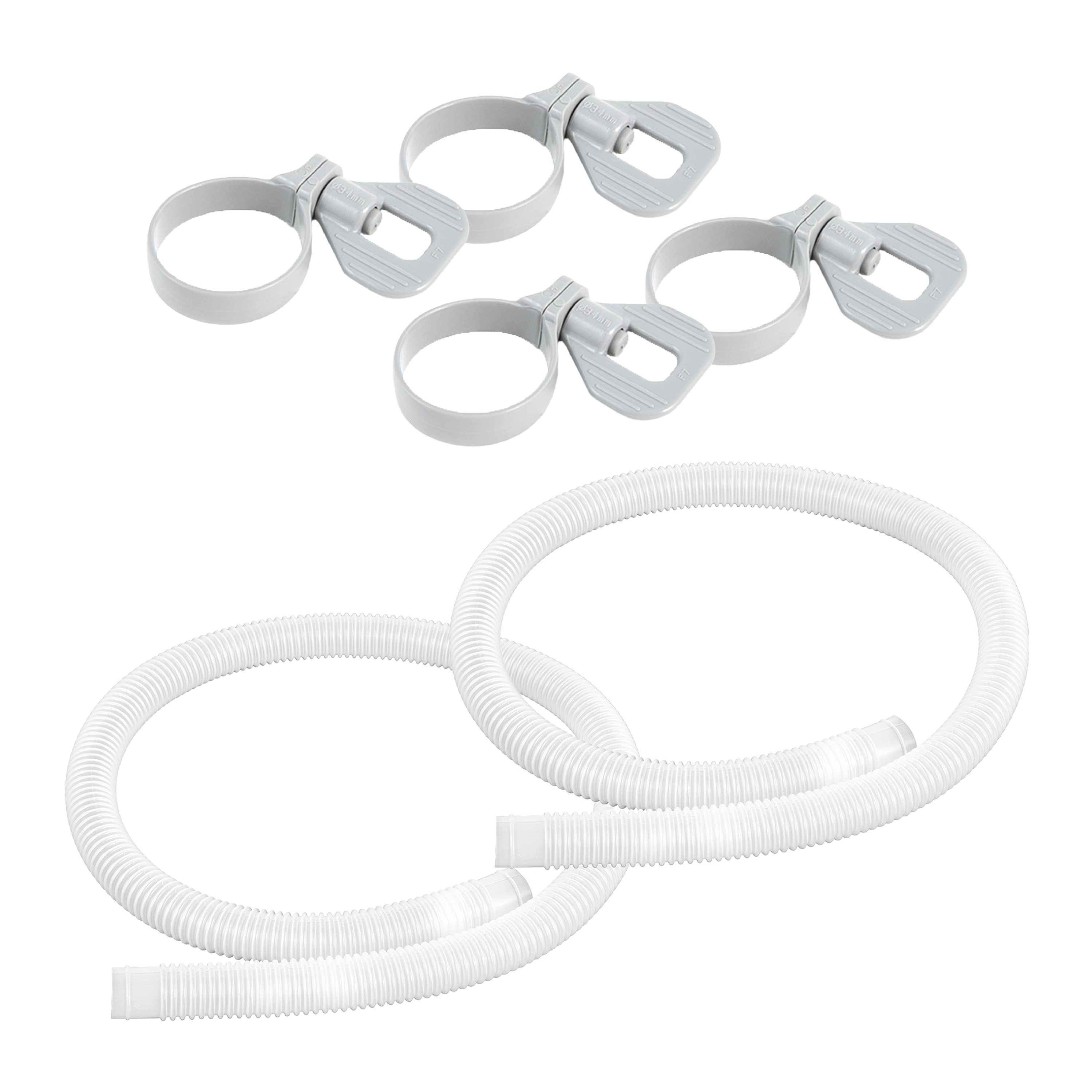 Bestway® Spare Part Hose set  (2 pcs / white / Ø 32 mm / 150 cm) clamp set (grey / 4 pcs) included Bestway® Spare Part Hose set  (2 pcs / white / Ø 32 mm / 150 cm) clamp set (grey / 4 pcs) included